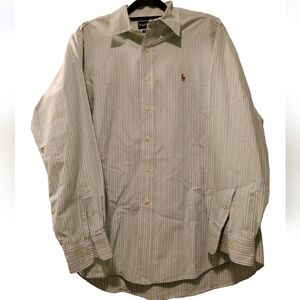 Ralph Lauren Button Dow Shirt Adult Large 16.5Blue Striped Color Pony Casual Men